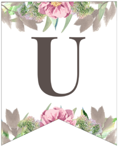 Letter U free printable floral banner flag. 