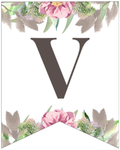 Letter V free printable floral banner flag. 