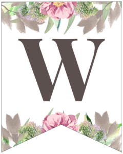 Letter W free printable floral banner flag. 