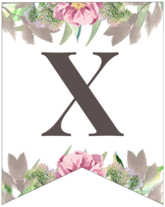 Letter X free printable floral banner flag. 