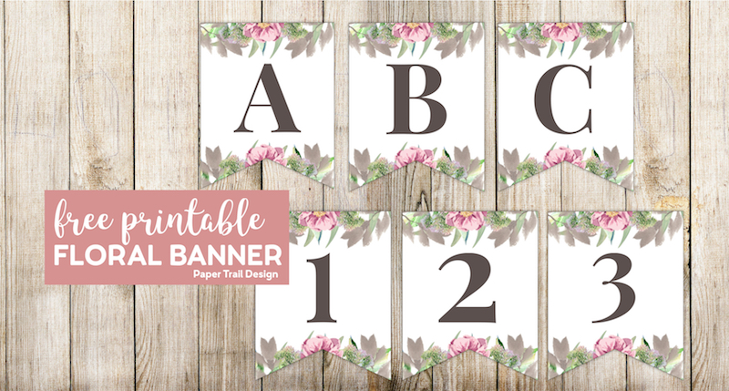 Banner flags A, B, C, 1, 2, and 3, with floral embelishments with text overlay - free printable floral banner
