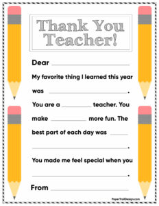 Personalized teacher thank you card printable