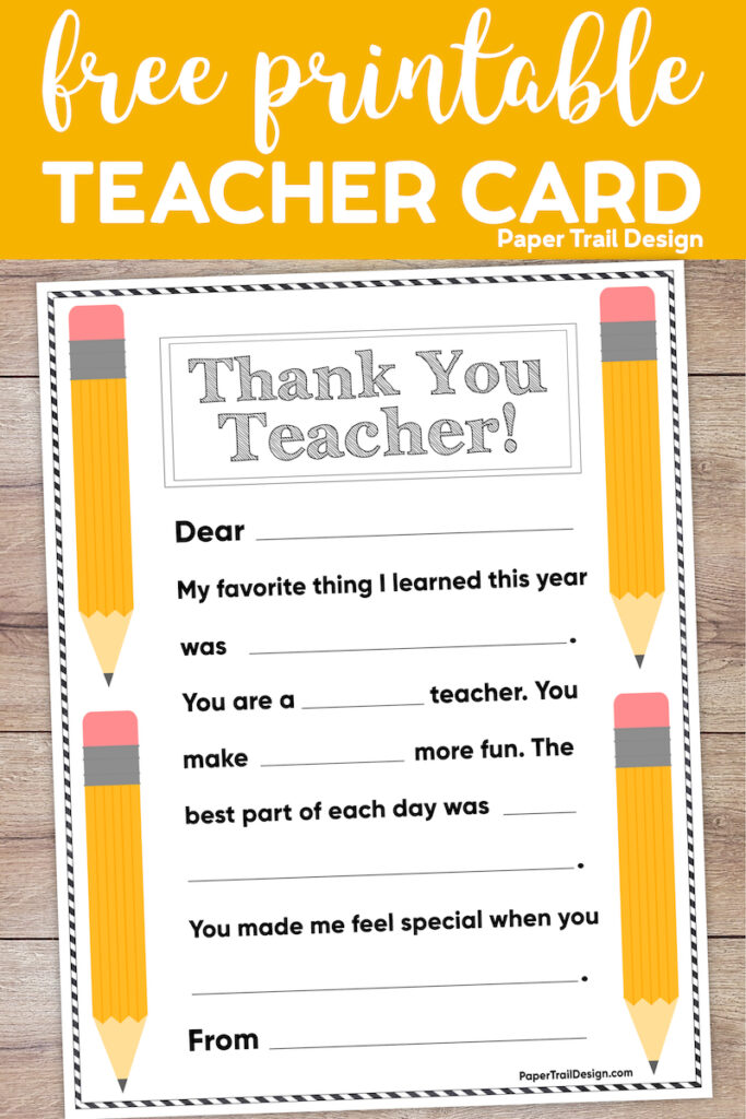 Free Printable Thank You Card {Teacher} Paper Trail Design