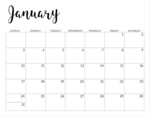 January 2021 calendar page -basic