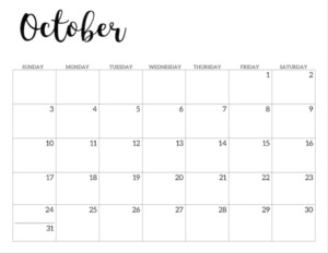 October 2021 calendar page -basic