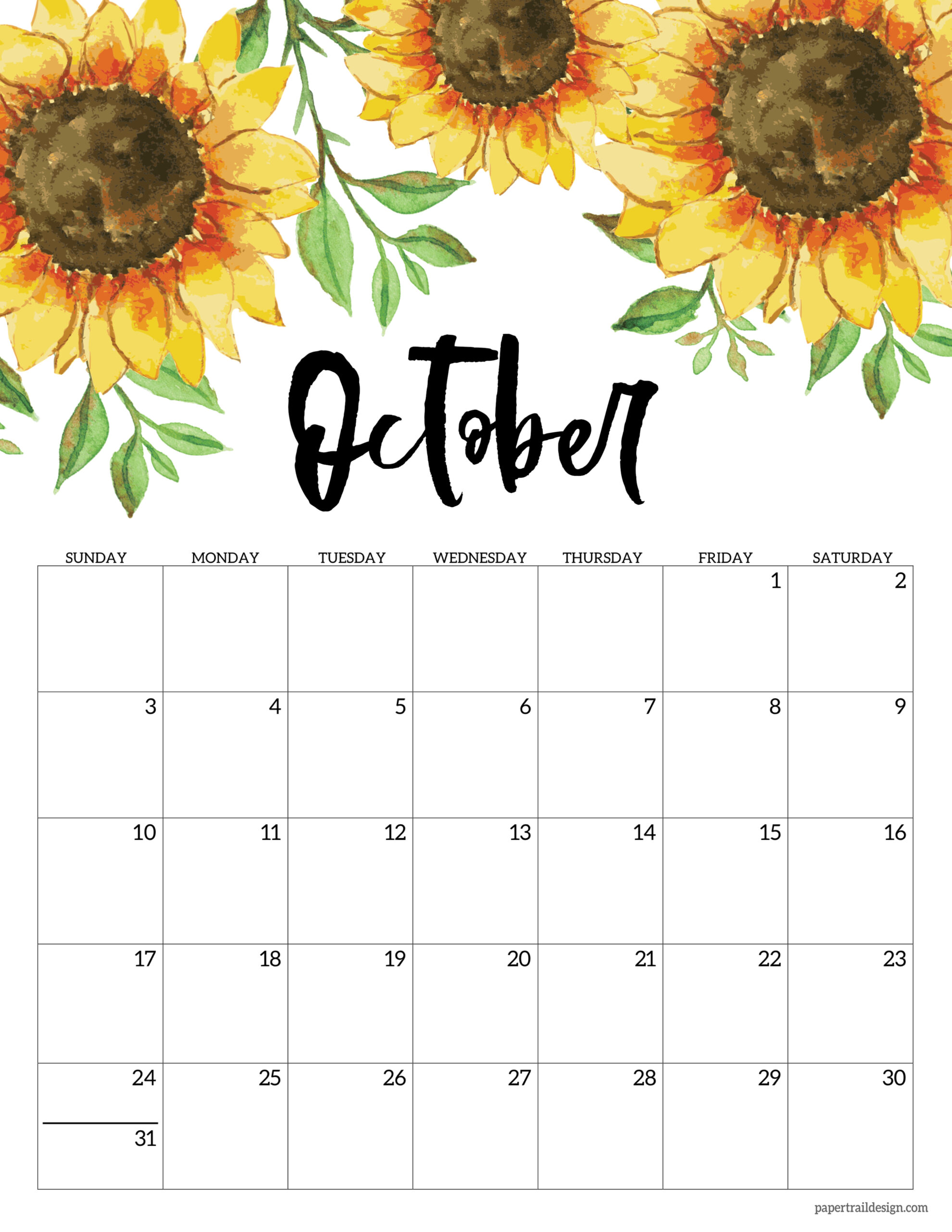 Free Printable Calendar 2021 Floral Paper Trail Design