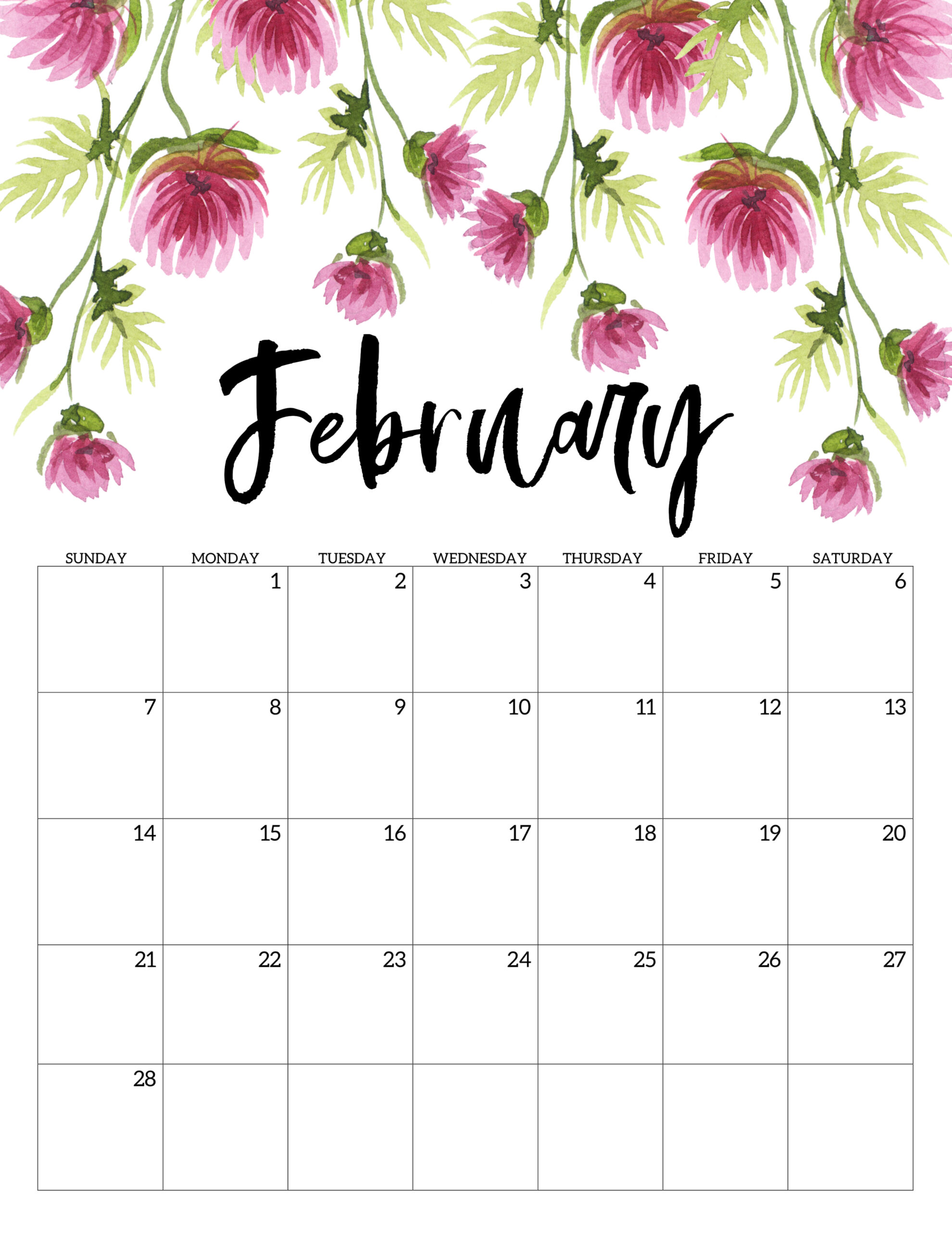 2021 floral calendar printable Free Printable 2021 Floral Calendar Paper Trail Design 2021 floral calendar printable