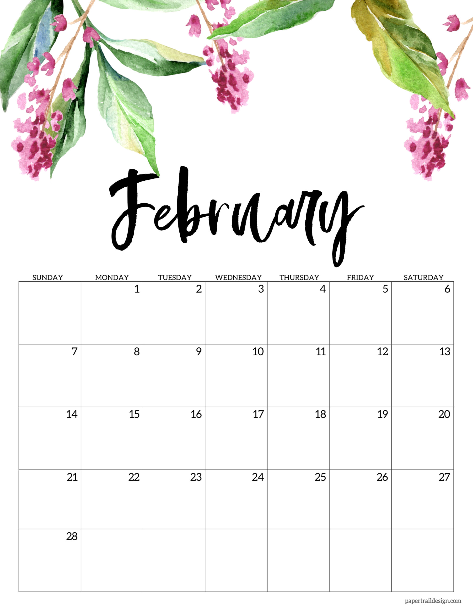 Free Printable Calendar 2021 - Floral | Paper Trail Design