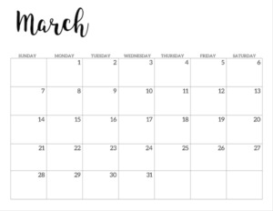 March 2021 calendar page -basic