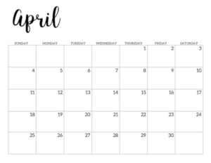 April 2021 calendar page -basic