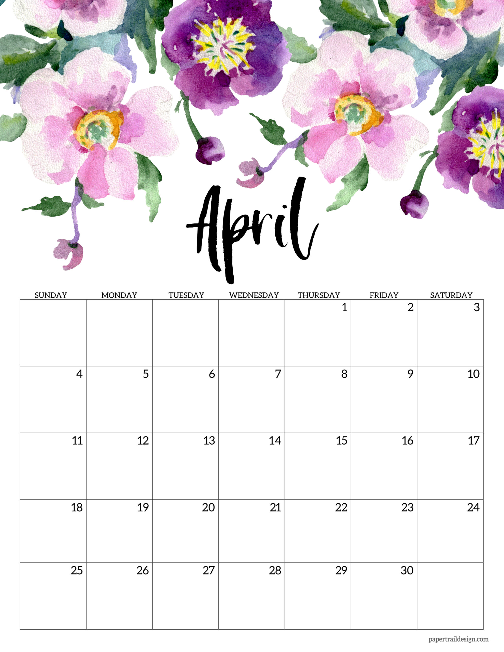 january 2021 calendar floral Free Printable 2021 Floral Calendar Paper Trail Design january 2021 calendar floral