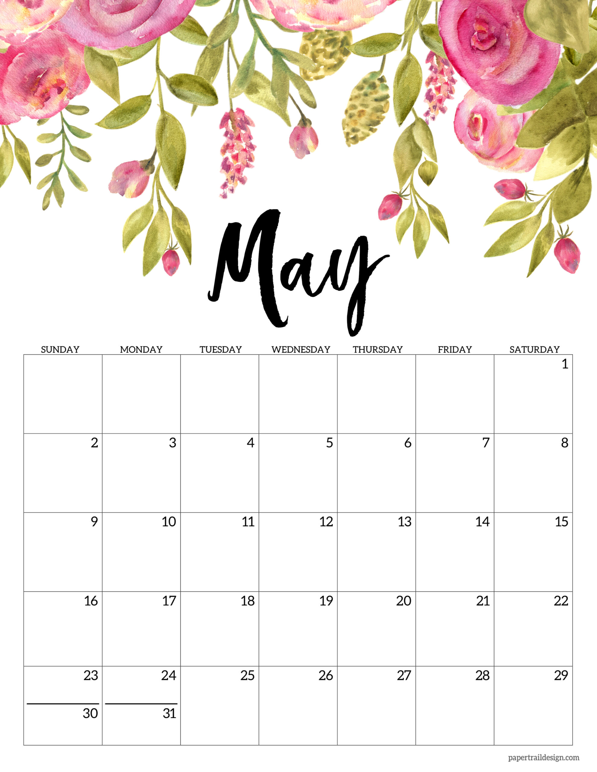 aesthetic calendar 2021 design Free Printable 2021 Floral Calendar Paper Trail Design aesthetic calendar 2021 design