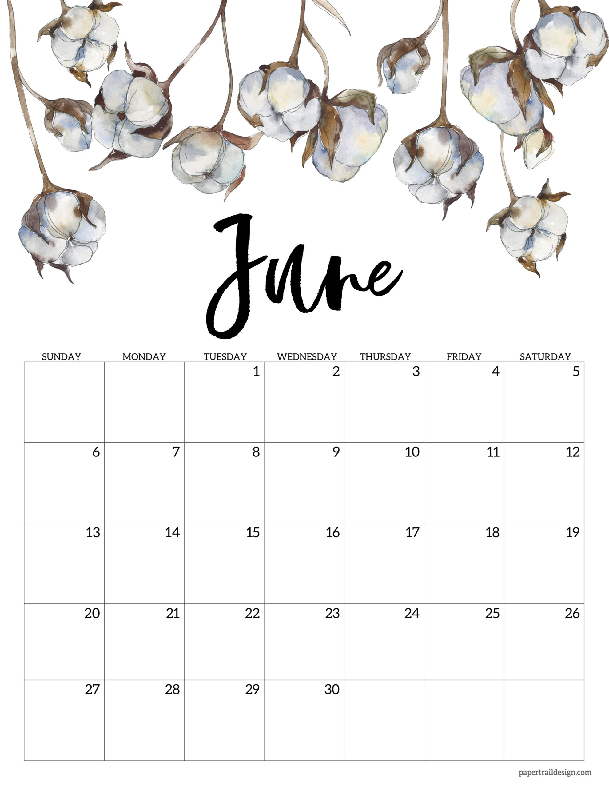 2021 Free Printable Calendar Floral Paper Trail Design