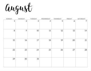 August 2021 calendar page -basic