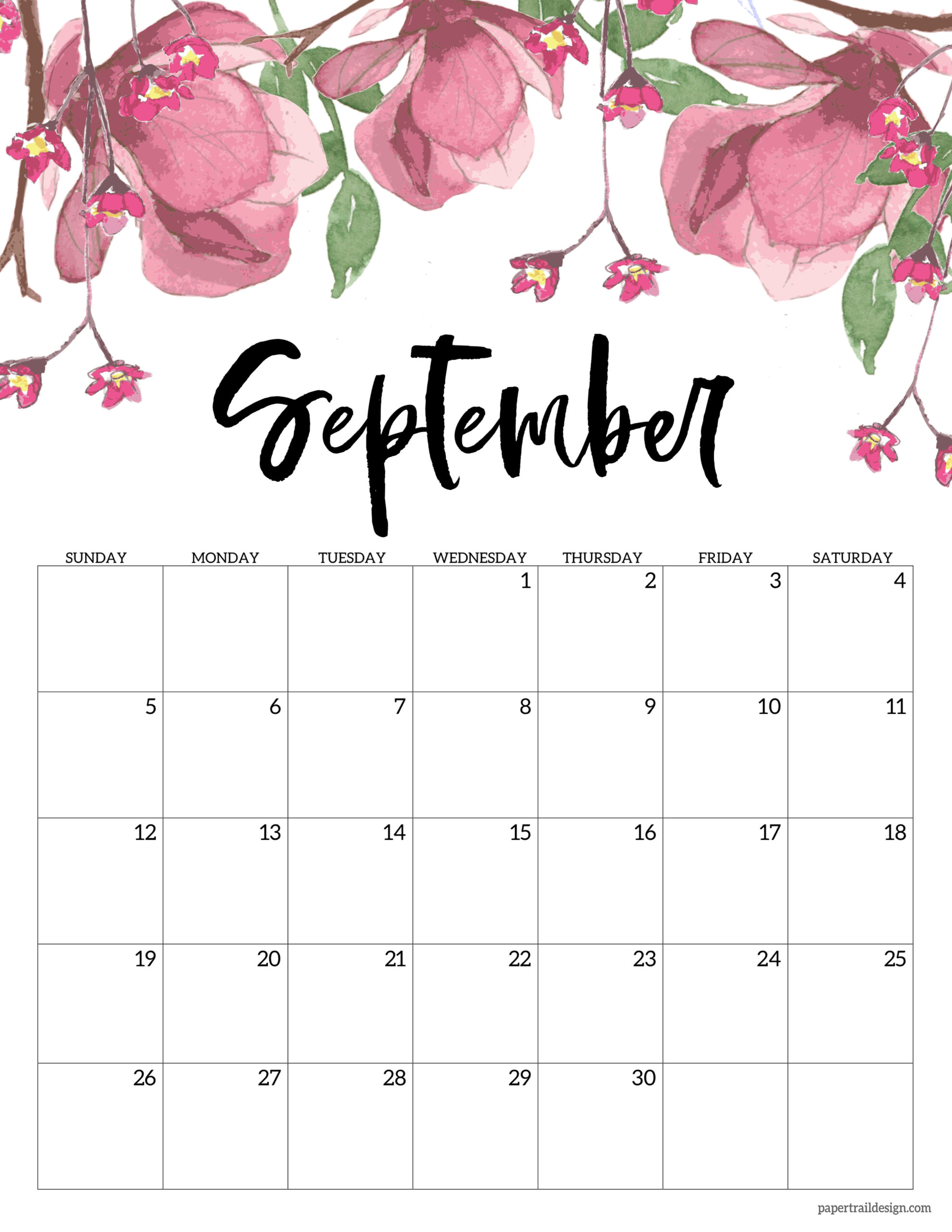 Free Printable Calendar 2021 Floral Paper Trail Design