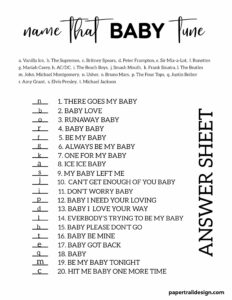 Name that baby tune baby shower game printable answer sheet