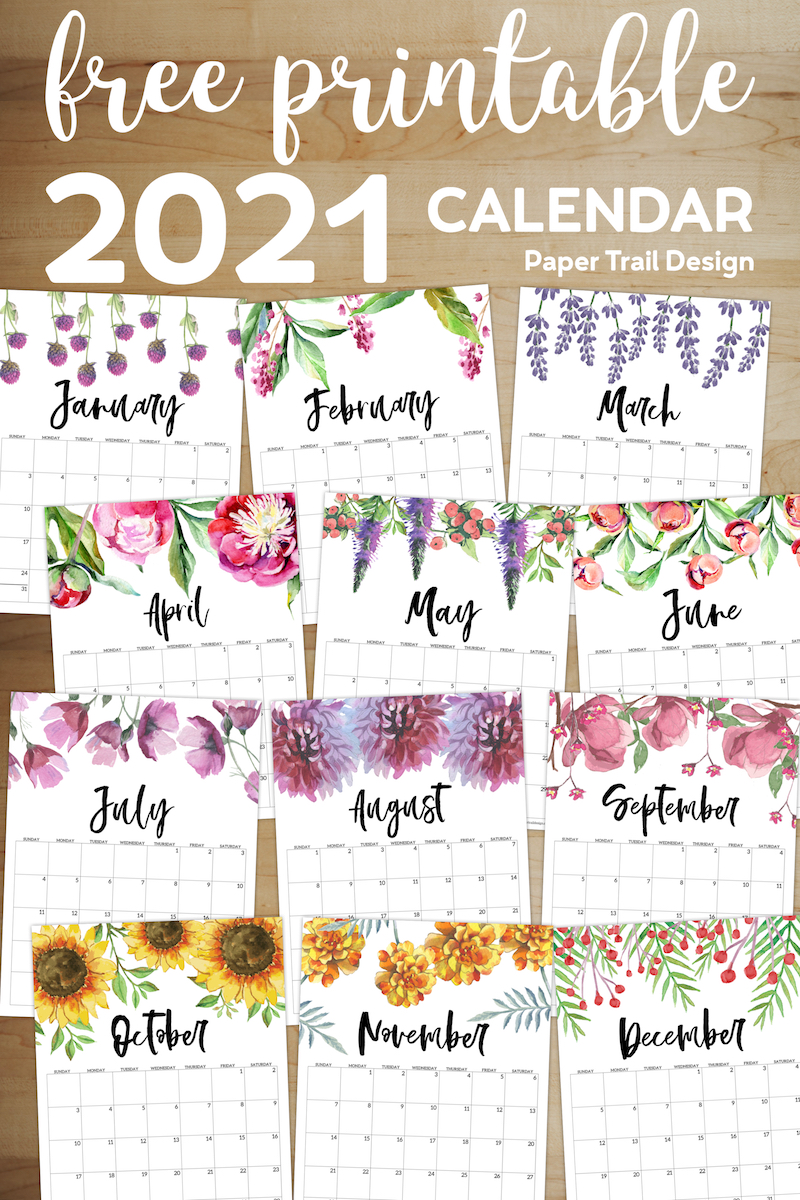 Free Printable Calendar 2021 - Floral | Paper Trail Design