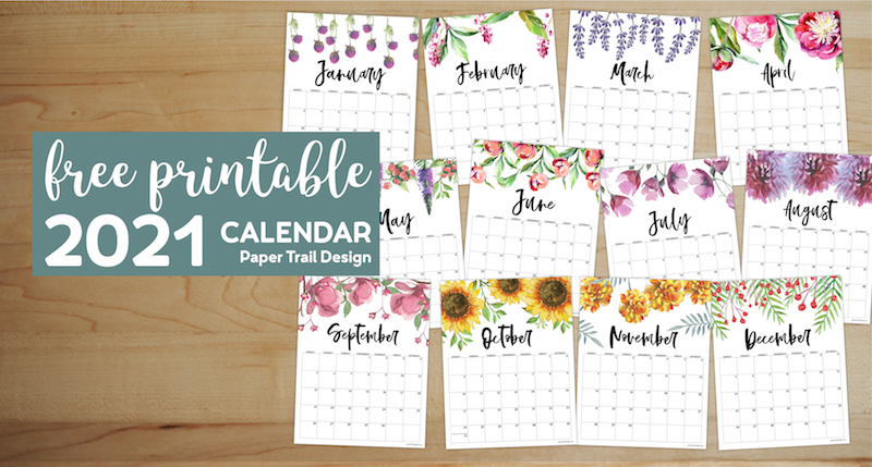 Free Printable Calendar 2021 Floral Paper Trail Design