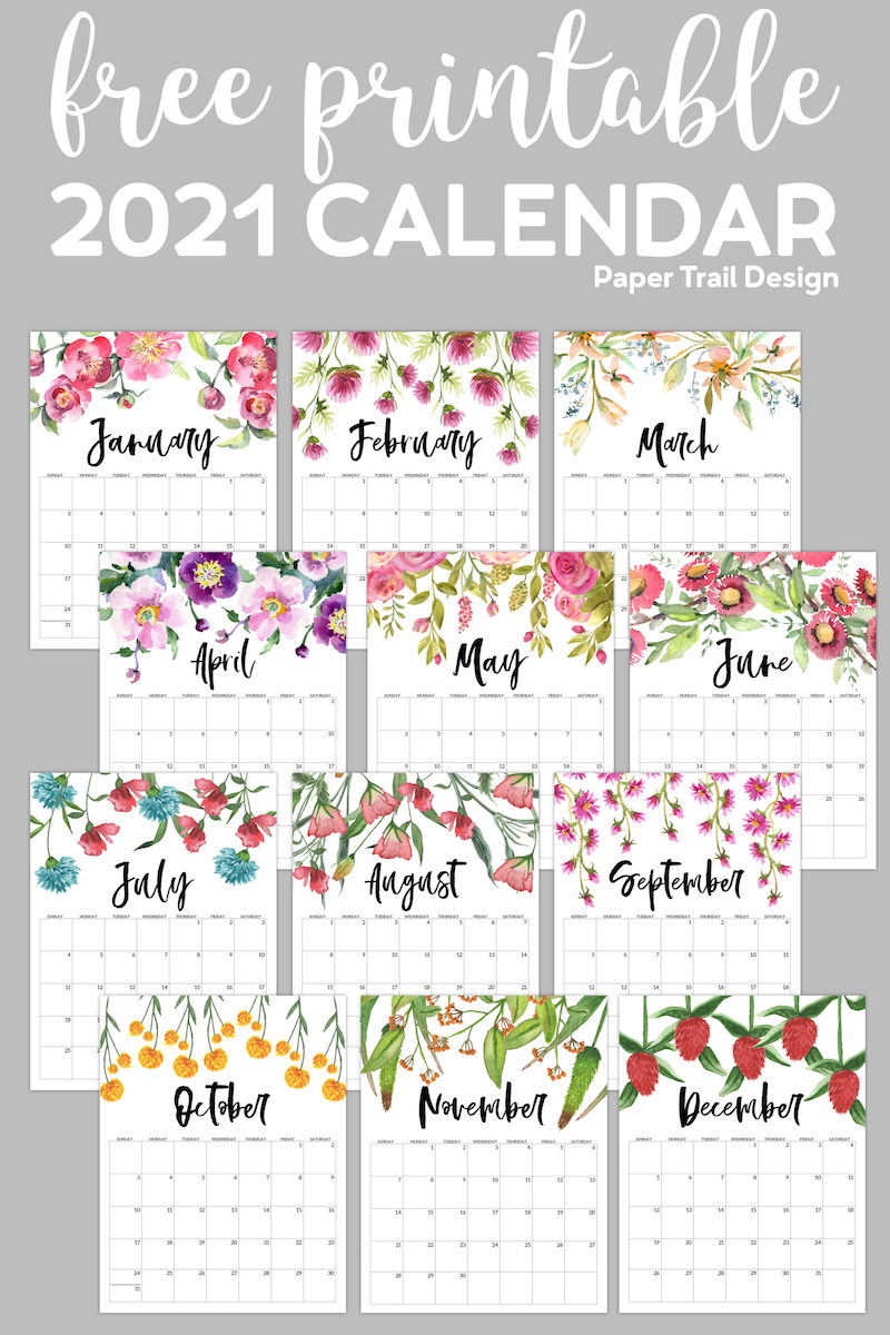 Free Printable 2021 Floral Calendar Paper Trail Design