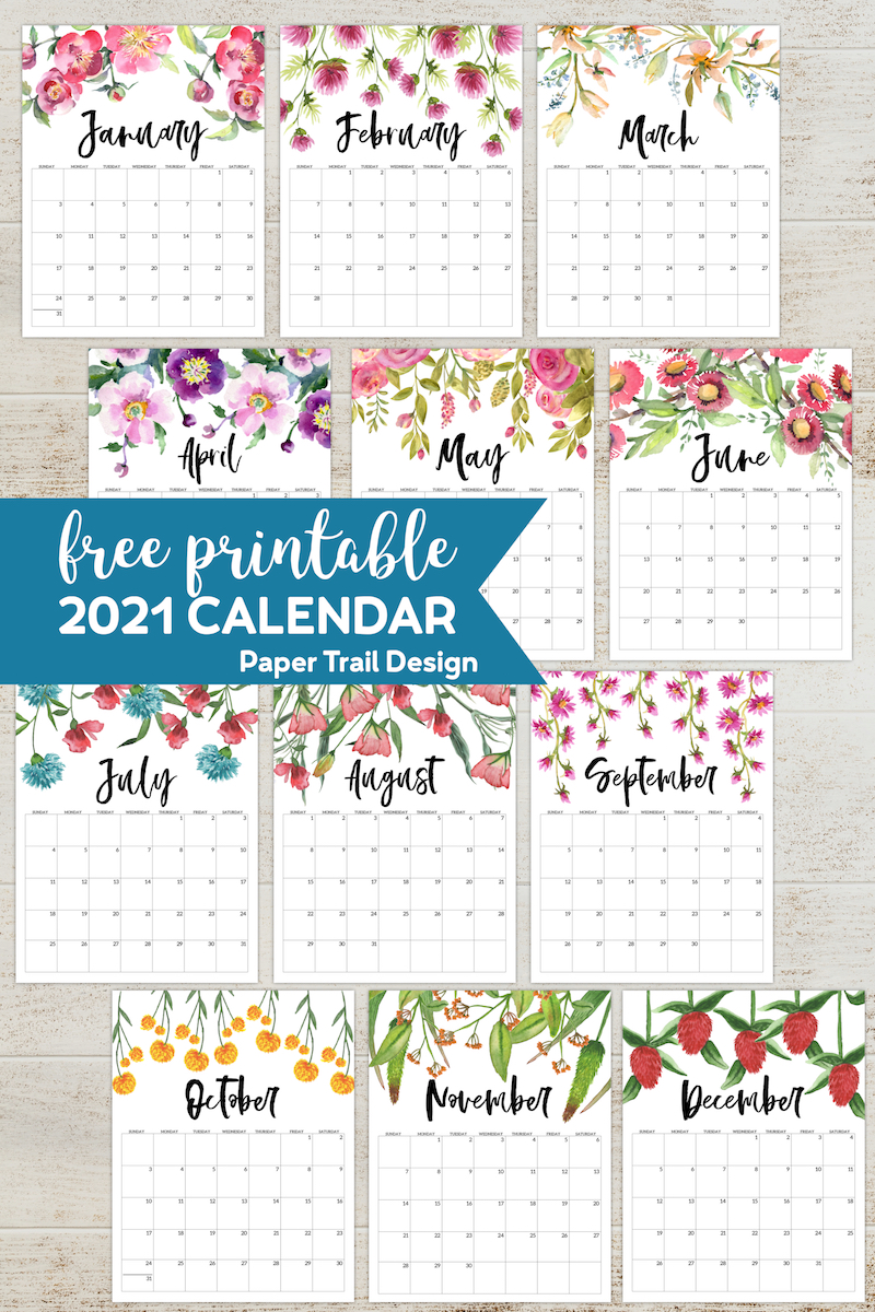 Free Printable 2021 Floral Calendar Paper Trail Design Free Printable 2021 Floral Calendar Paper Trail Design
