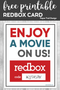 Printable redbox movie code card with text overlay- free printable redbox card gift