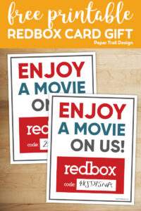 Two printable redbox movie code cards with text overlay- free printable redbox card gift