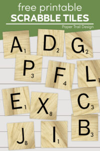 Assorted scrabble tile letters with text overlay- free printabel scrabble tiles