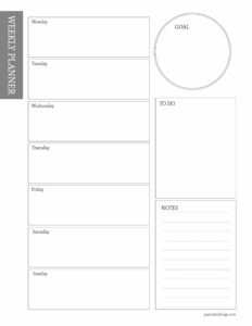 Simple black and white weekly planner page printable with text overlay- free printable weekly planner