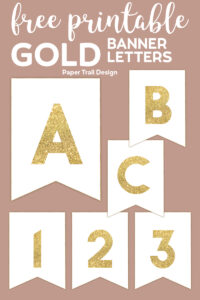 Banner with gold letters A, B, C, 1, 2, 3 with text overlay- free printable gold banner letters