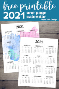 Full 2021 calendar on one page with text overlay - free printable one page calendar