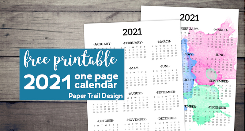 Calendar 2021 Printable One Page Paper Trail Design