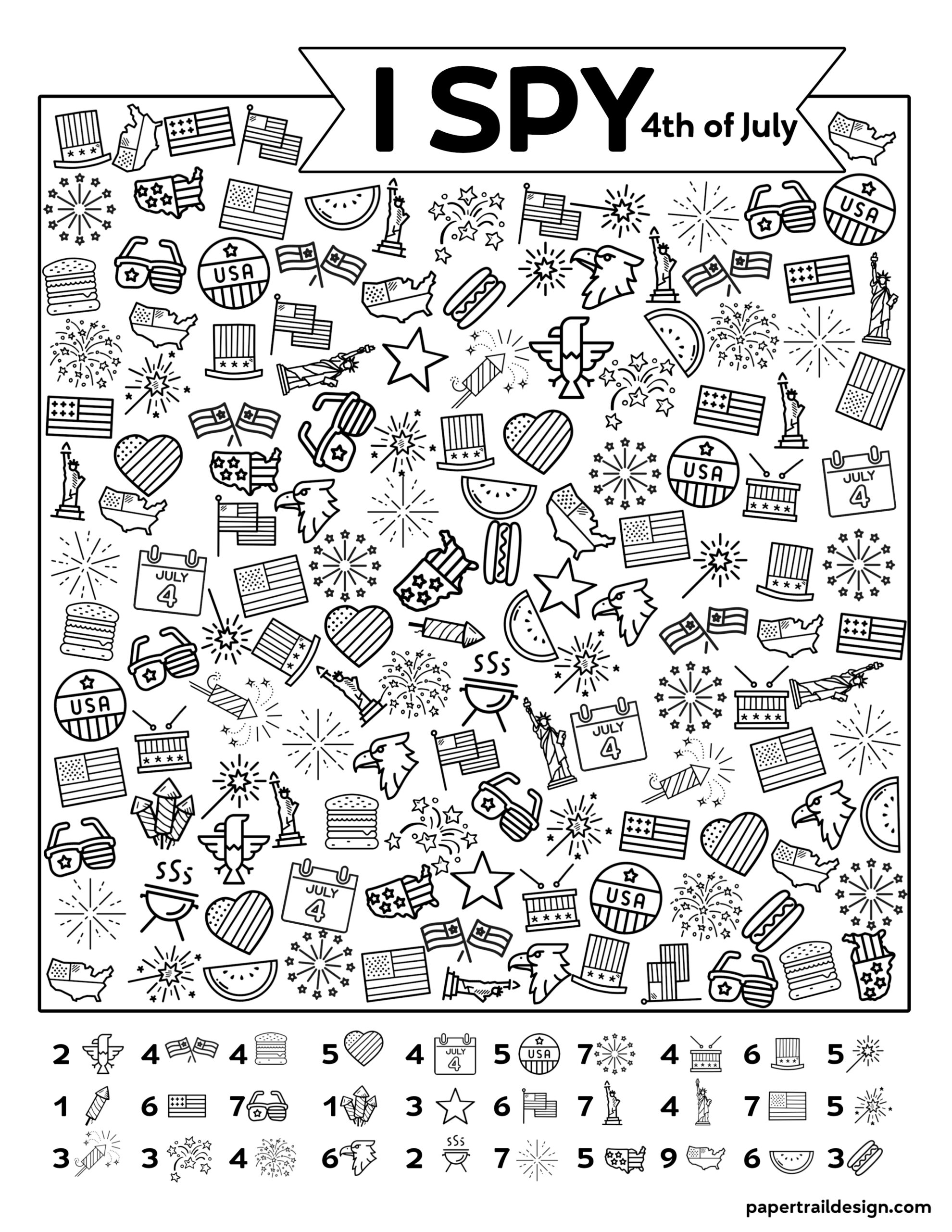 Free Printable I Spy 4th of July Activity Paper Trail Design