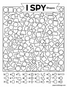 Printable I spy activity page with geometric shapes