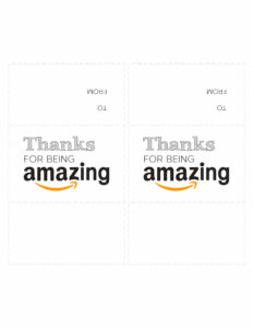 Amazon card printable cutout with two cards that say "Thanks for being amazing"