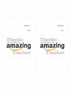 Amazon card printable cutout with two cards that say "Thanks for being an amazing teacher"