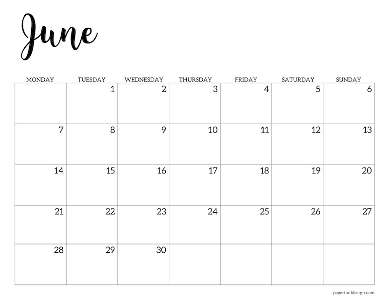 Free Printable 2021 Calendar - Monday Start - Paper Trail Design