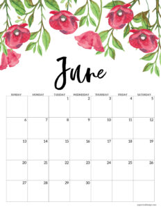June 2021 calendar page with white cotton