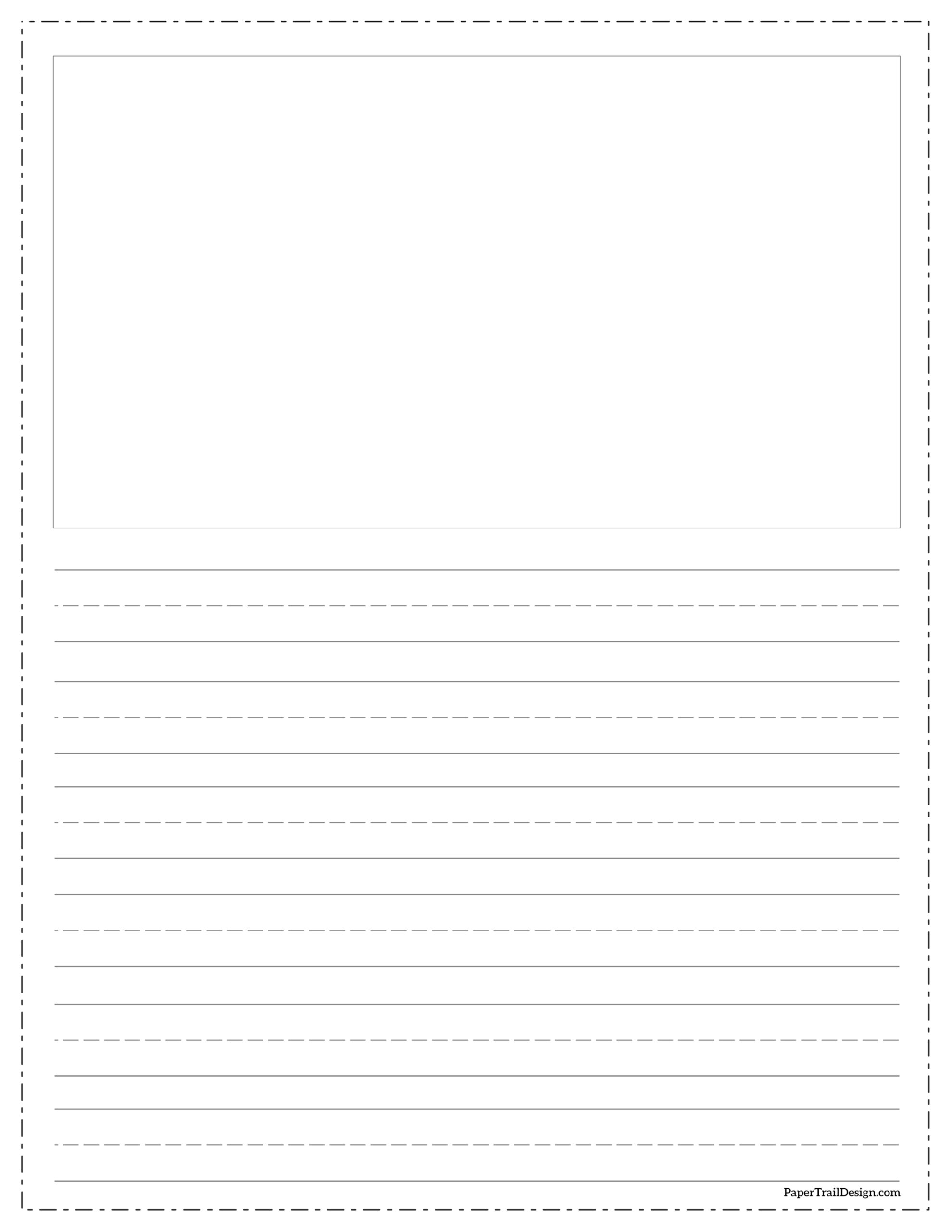 Free Printable Lined Writing Paper with Drawing Box Paper Trail Design
