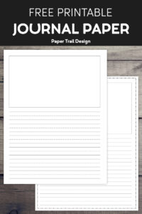 Lined writing paper with a drawing box on yellow background with two pencils with text overlay- free printable journal paper