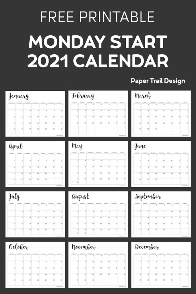 Free Printable 2021 Calendar - Monday Start - Paper Trail Design