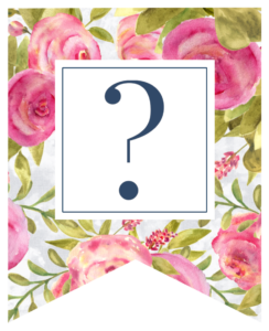 Pink floral rose banner with question mark in white box