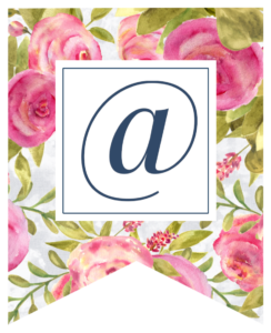 Pink floral rose banner with at sign in white box