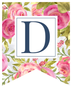 Pink floral rose banner flag with D in white box