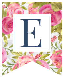 Pink floral rose banner flag with E in white box