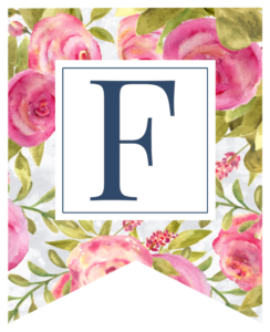 Pink floral rose banner flag with F in white box