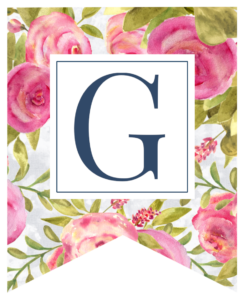 Pink floral rose banner flag with G in white box