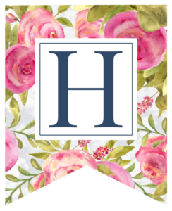 Pink floral rose banner flag with H in white box