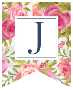 Pink floral rose banner flag with J in white box