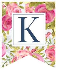 Pink floral rose banner flag with K in white box