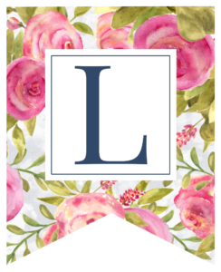 Pink floral rose banner flag with L in white box